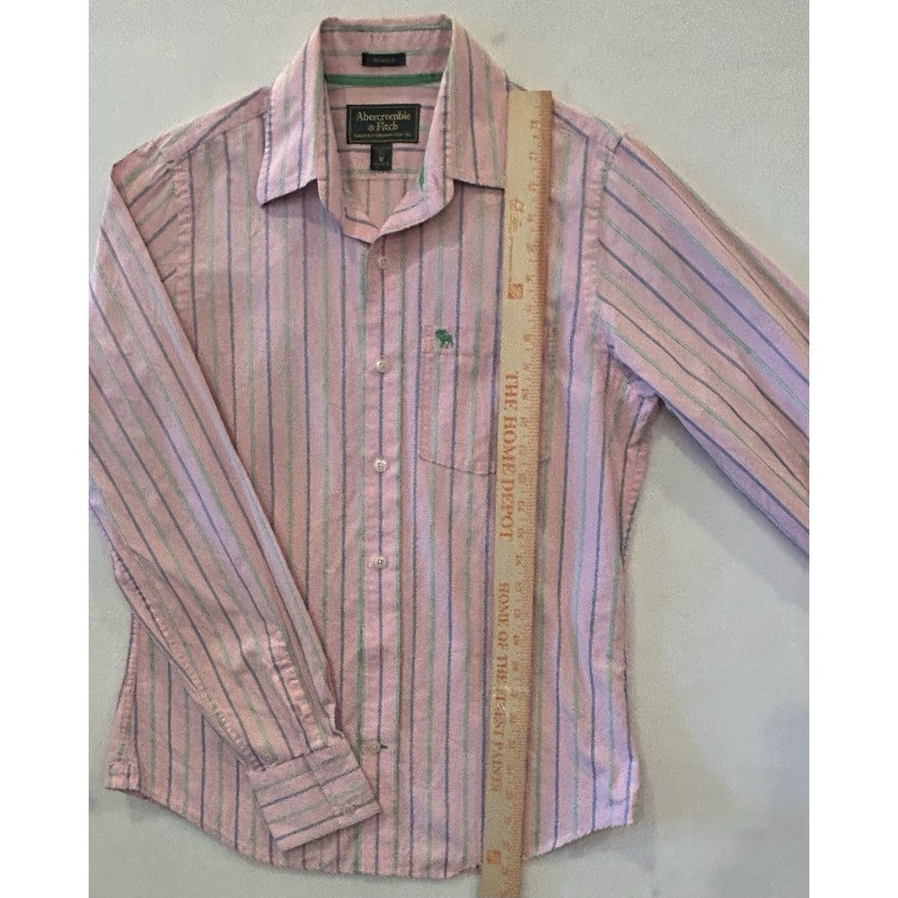 Abercrombie & Fitch Shirt Mens M Pink Striped Muscle Long Sleeve Button Up Prep - Picture 4 of 7